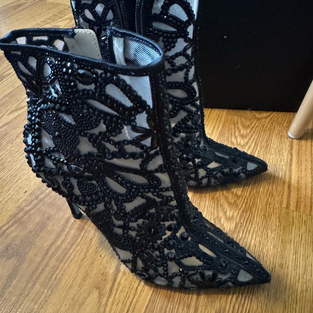 Betsey Johnson Black Beaded Heeled Boots